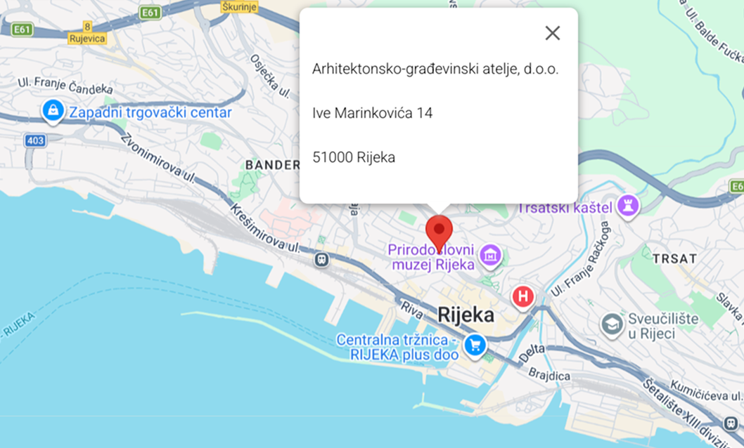 Lokacija Arhitektonsko-građevinskog ateljea – Ive Marinkovića 14, Rijeka